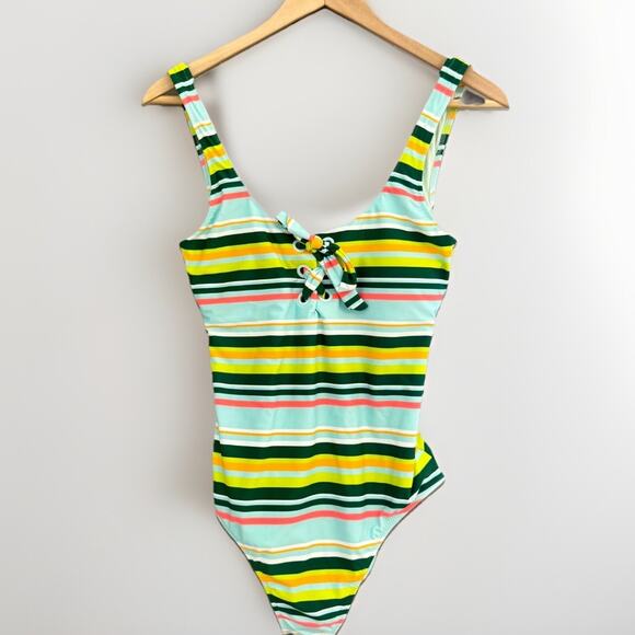 Aerie One Piece Swimsuit M ~ Full Coverage Striped Lace-Up Front, Scoop Back - Picture 1 of 8